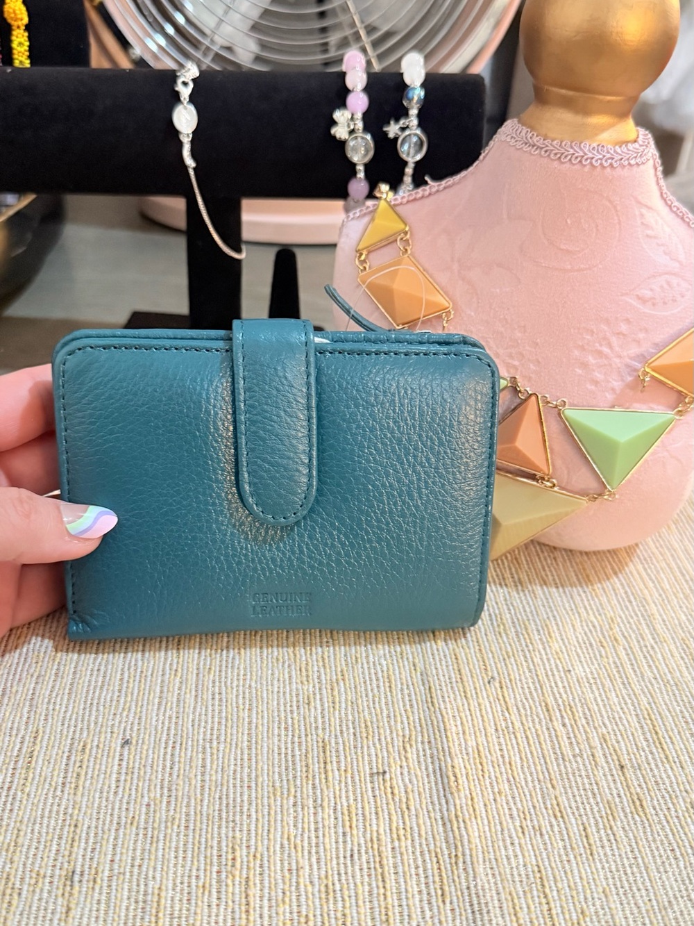 Nordstrom Teal Genuine Leather Compact Wallet